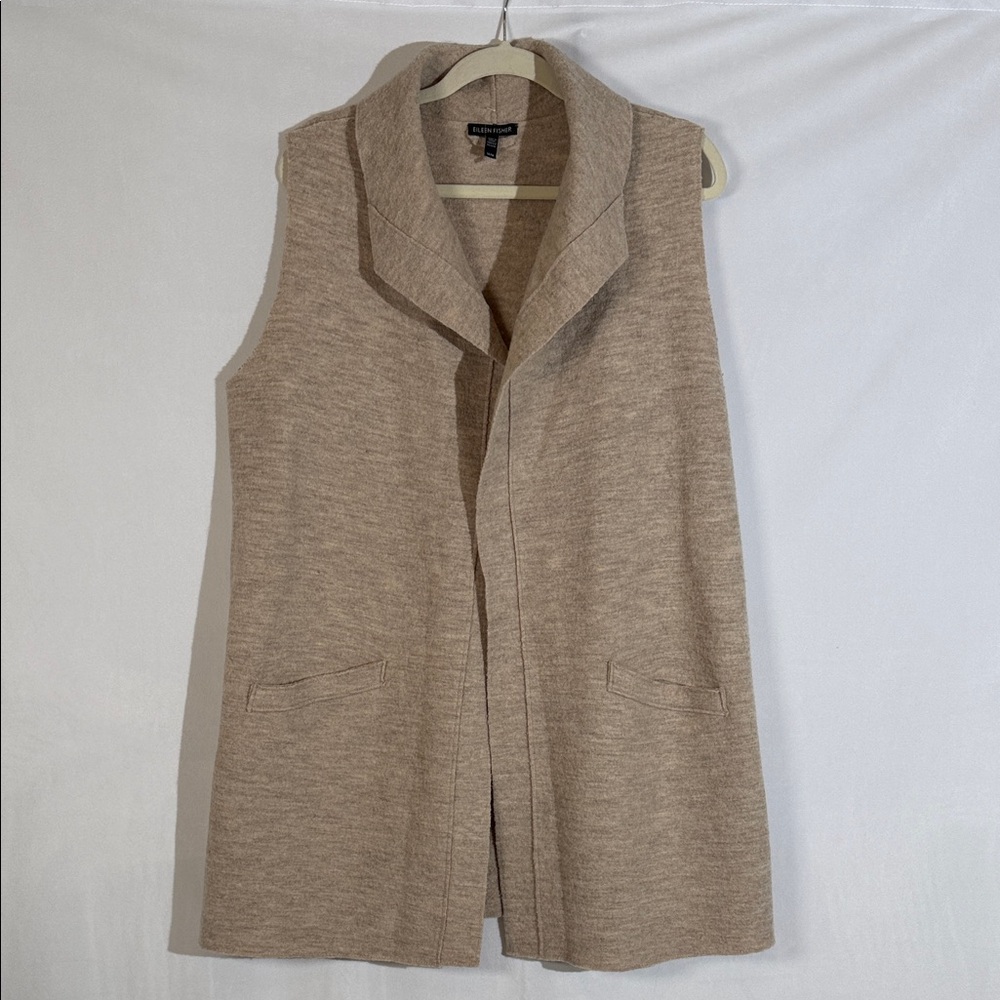 Eileen Fisher Open Front Vest Cardigan Coat Size M Tan